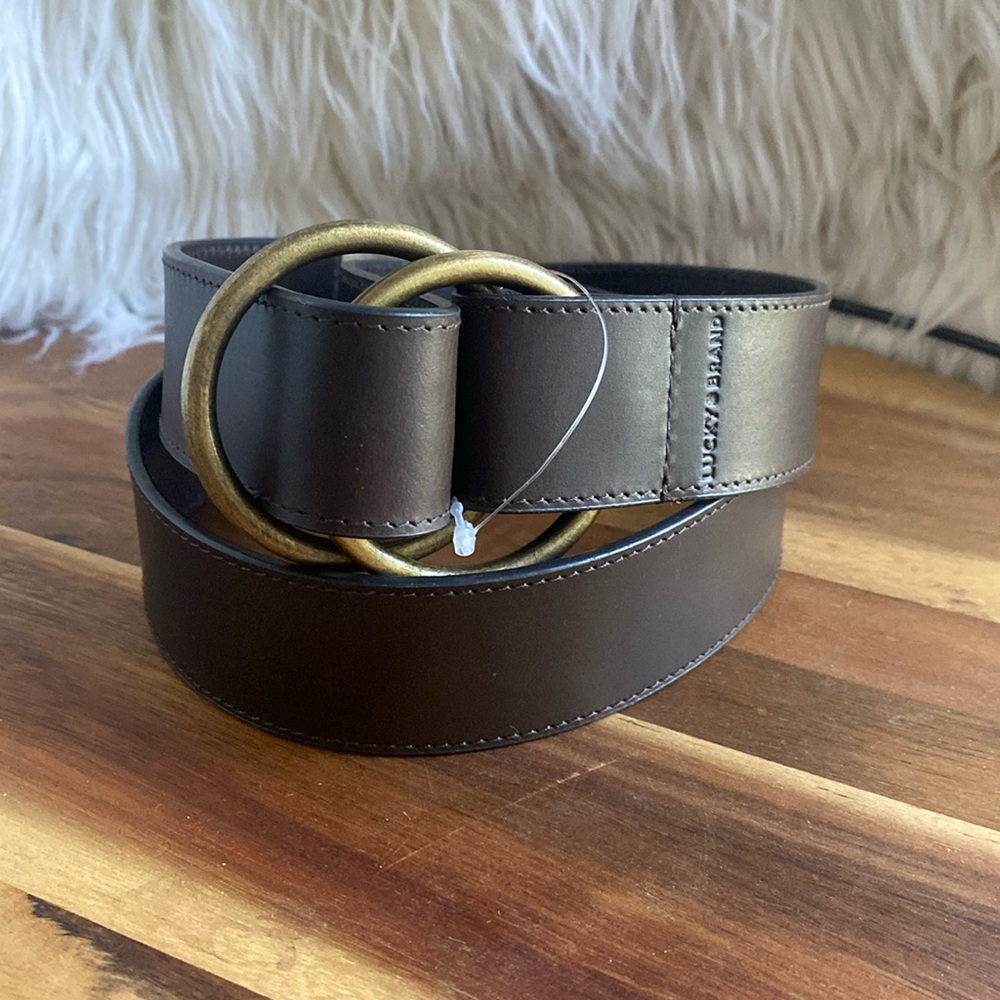 BNWT lucky brand Boho double ring chocolate pullback genuine leather belt